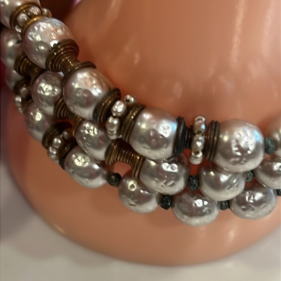 Vintage Signed Miriam Haskell Silver tone Faux Baroque Pearl Bracelet. - Picture 14 of 16